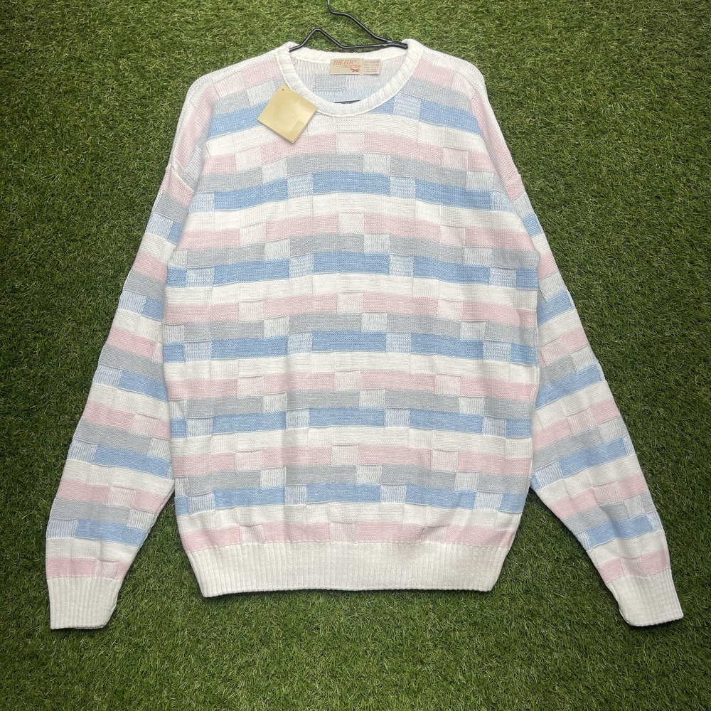 Vintage The Fox Collection Sweater Mens XL Pastel Striped Knit Pullover USA